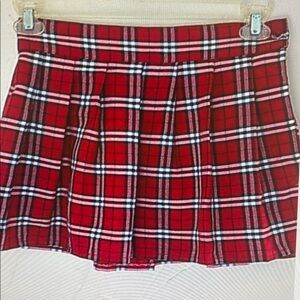 Spirit Red Plaid Pleated Mini Skirt
